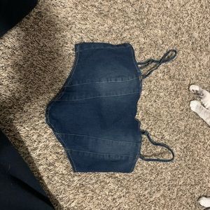 Jean zip up crop top